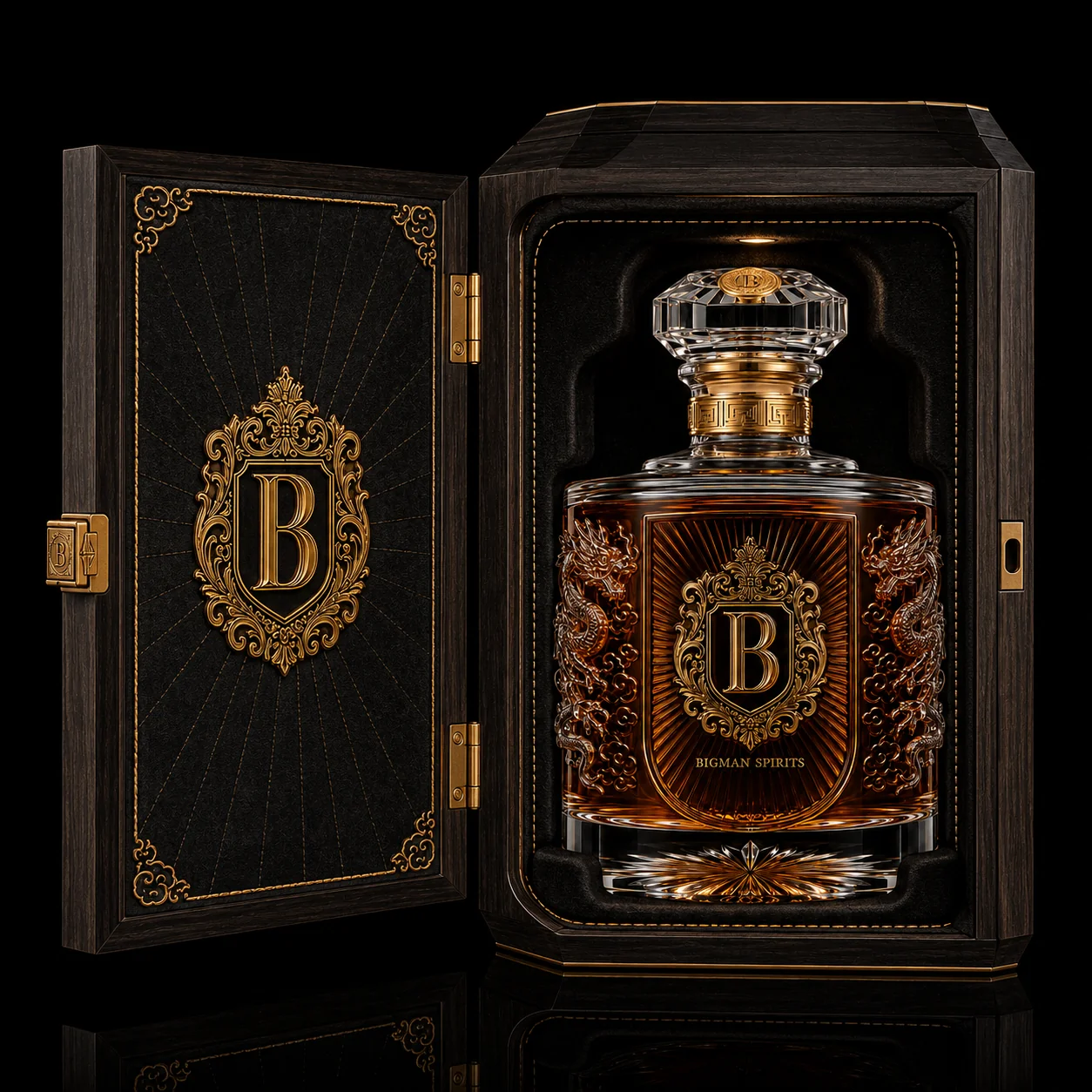 Hộp quà rượu mở, khay lót nhung ôm khít chai BS015 - Imperial Dragon — bao bì quà tặng cao cấp BIGMAN SPIRITS