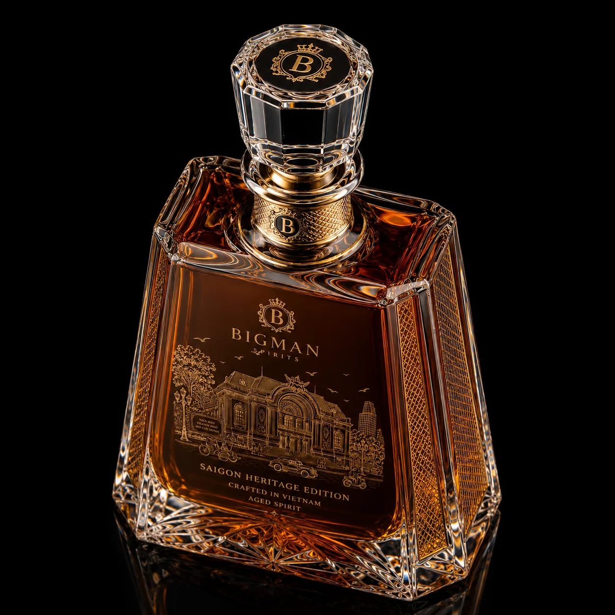 Chai thủy tinh cao cấp BS016 - Saigon Heritage — mẫu chai rượu thiết kế riêng BIGMAN SPIRITS, cận cảnh nắp chai