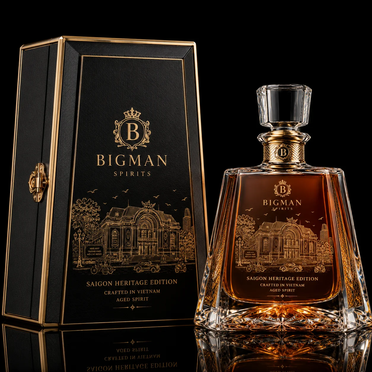 Hộp quà rượu cao cấp đi kèm chai BS016 - Saigon Heritage — bộ chai và hộp quà tặng doanh nghiệp BIGMAN SPIRITS