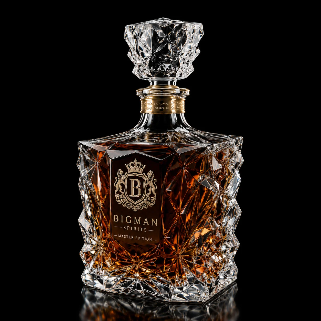 Chai thủy tinh cao cấp BS017 - Master Prism — mẫu chai rượu thiết kế riêng BIGMAN SPIRITS, góc nghiêng 3/4