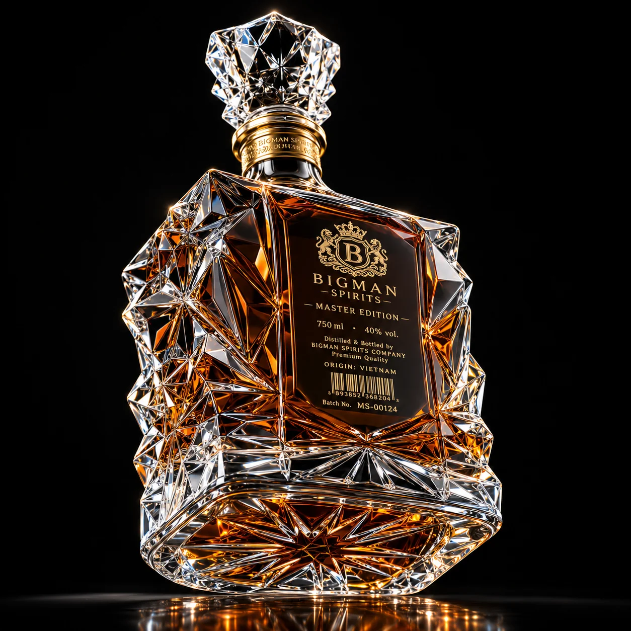 Chai thủy tinh cao cấp BS017 - Master Prism — mẫu chai rượu thiết kế riêng BIGMAN SPIRITS, mặt sau và đáy chai