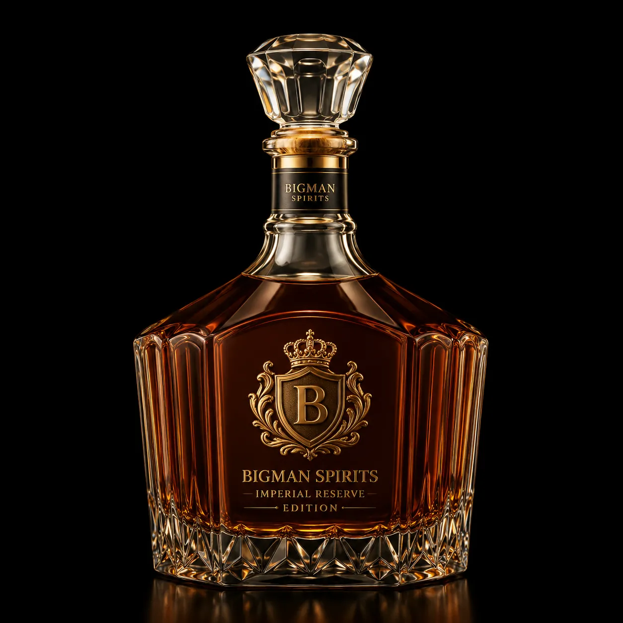 Chai thủy tinh cao cấp BS018 - Imperial Crown — mẫu chai rượu thiết kế riêng BIGMAN SPIRITS, chính diện