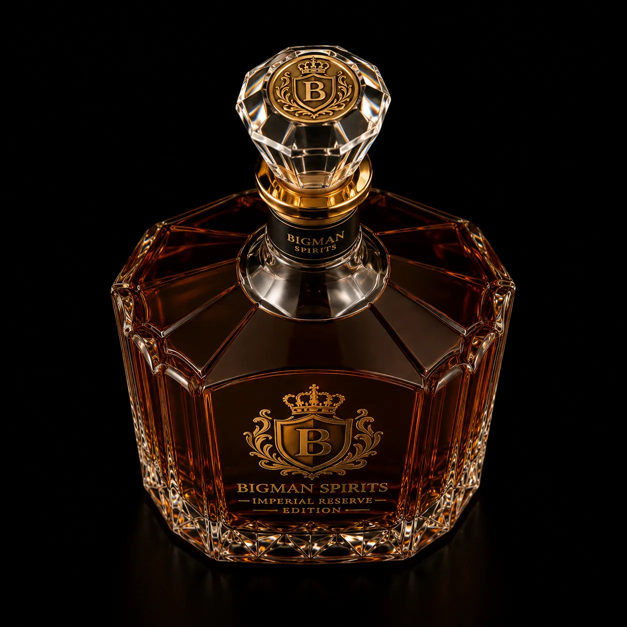 Chai thủy tinh cao cấp BS018 - Imperial Crown — mẫu chai rượu thiết kế riêng BIGMAN SPIRITS, cận cảnh nắp chai