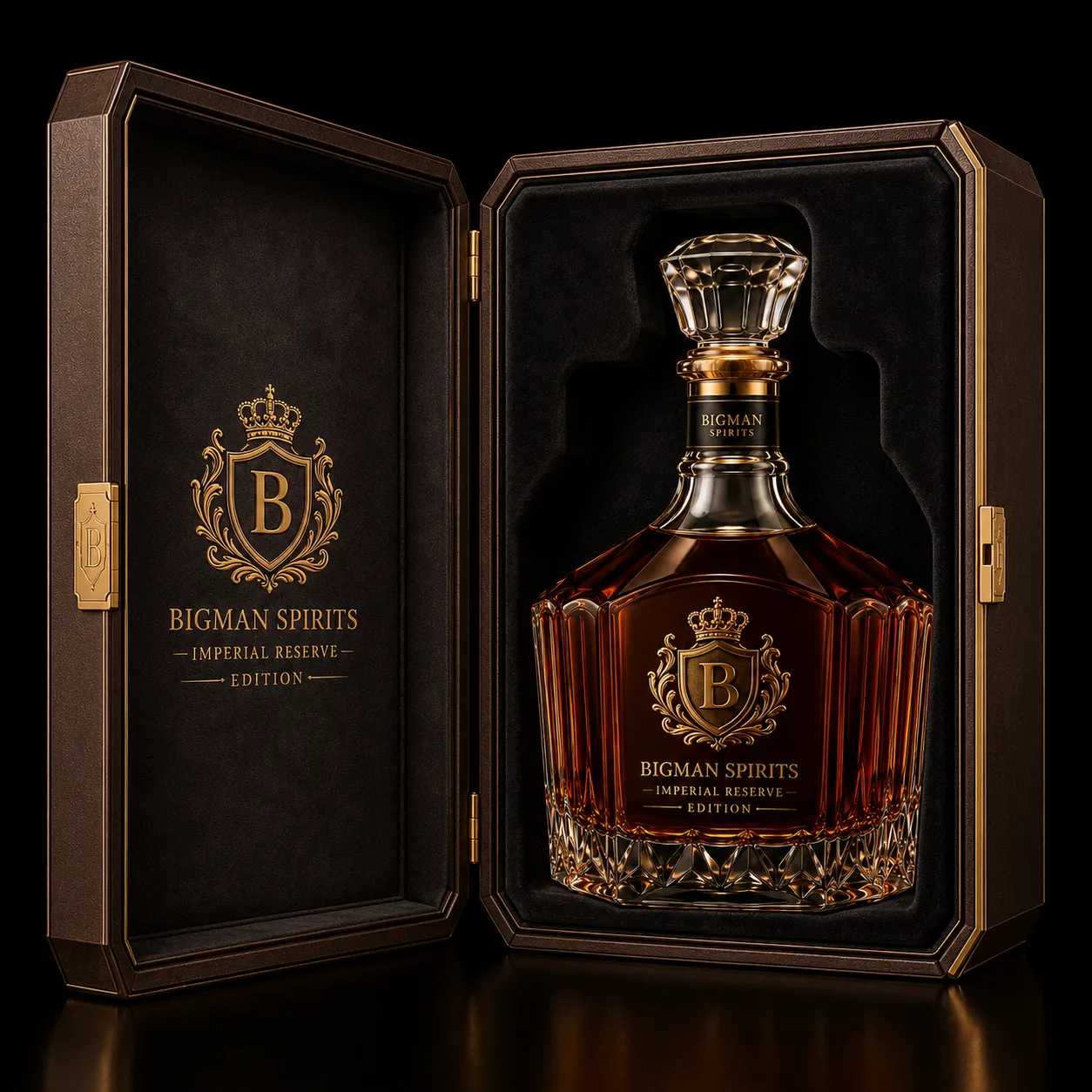 Hộp quà rượu mở, khay lót nhung ôm khít chai BS018 - Imperial Crown — bao bì quà tặng cao cấp BIGMAN SPIRITS