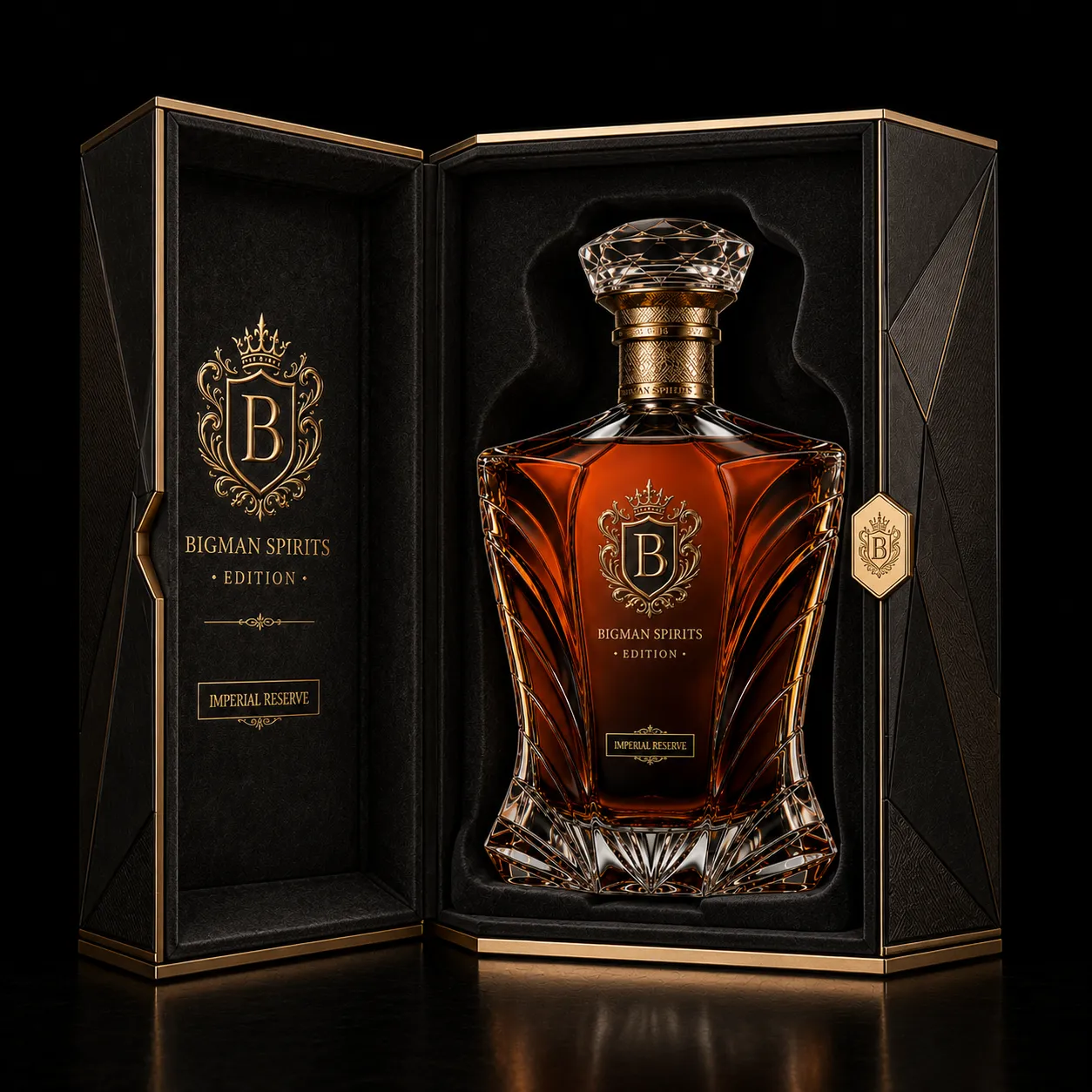 Hộp quà rượu mở, khay lót nhung ôm khít chai BS019 - Imperial Plume — bao bì quà tặng cao cấp BIGMAN SPIRITS