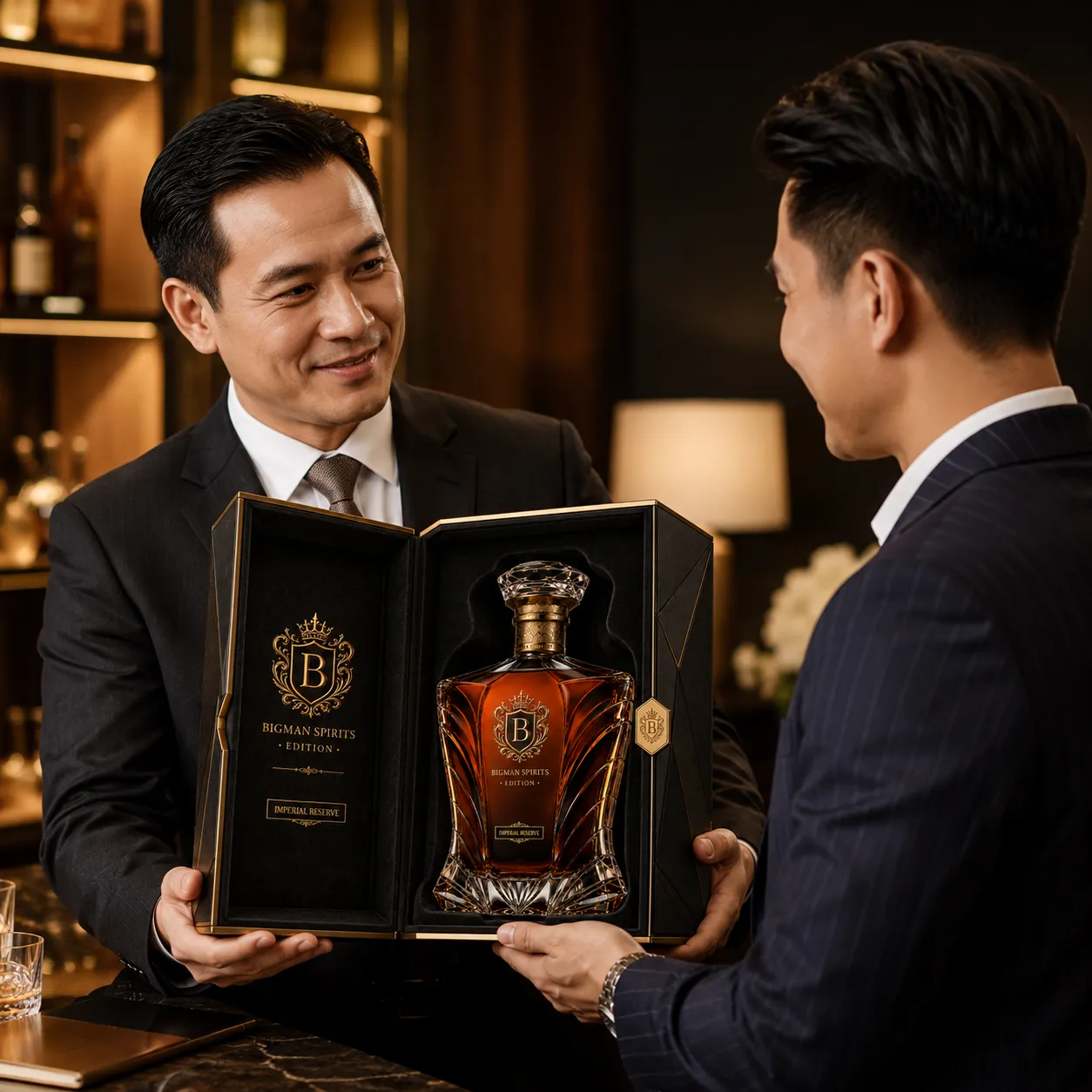 Trao quà tặng doanh nghiệp: bộ chai rượu và hộp quà cao cấp BS019 - Imperial Plume — BIGMAN SPIRITS