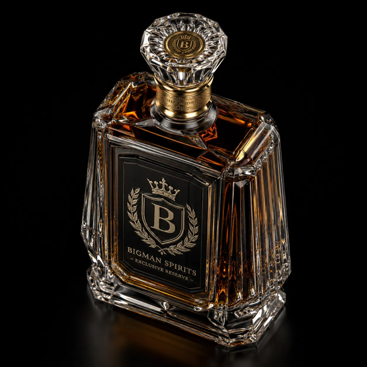 Chai thủy tinh cao cấp BS020 - Founder Noir — mẫu chai rượu thiết kế riêng BIGMAN SPIRITS, cận cảnh nắp chai