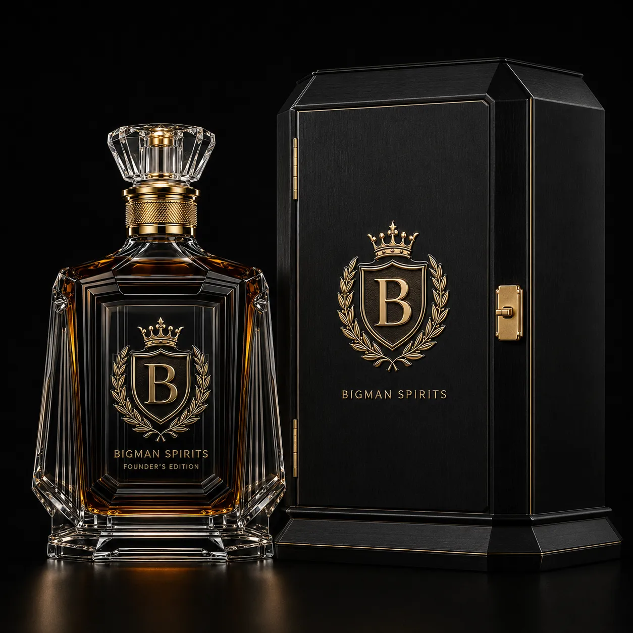 Hộp quà rượu cao cấp đi kèm chai BS020 - Founder Noir — bộ chai và hộp quà tặng doanh nghiệp BIGMAN SPIRITS