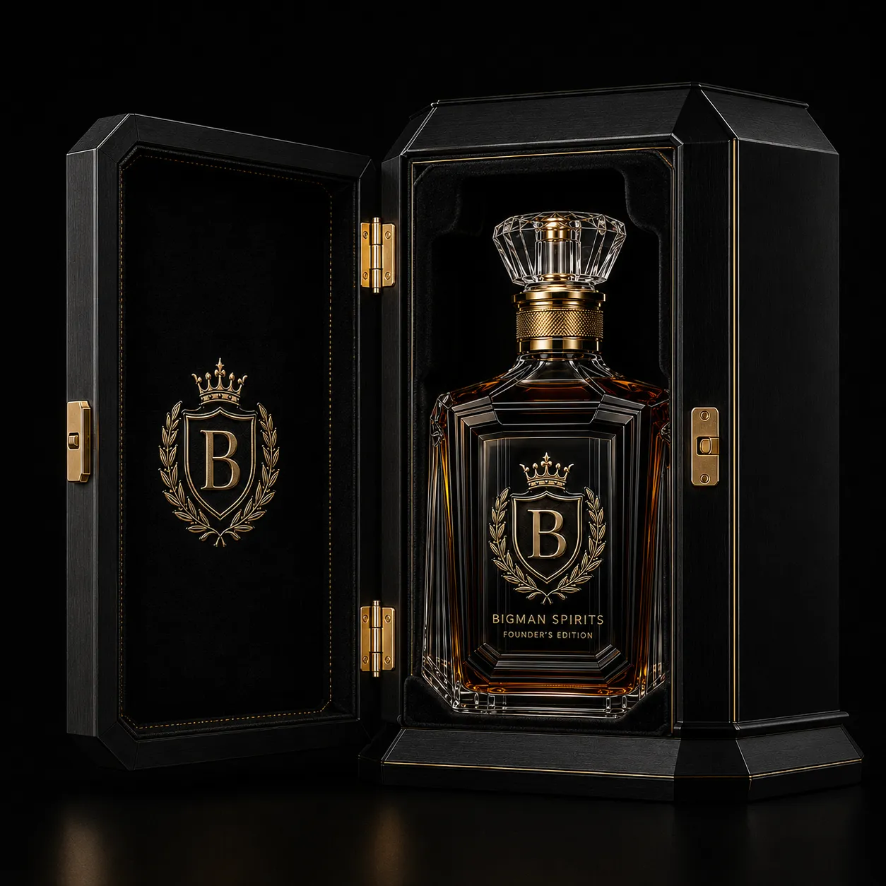 Hộp quà rượu mở, khay lót nhung ôm khít chai BS020 - Founder Noir — bao bì quà tặng cao cấp BIGMAN SPIRITS