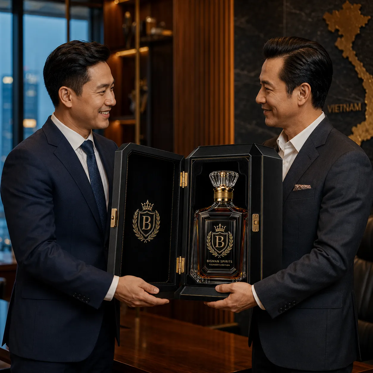 Trao quà tặng doanh nghiệp: bộ chai rượu và hộp quà cao cấp BS020 - Founder Noir — BIGMAN SPIRITS