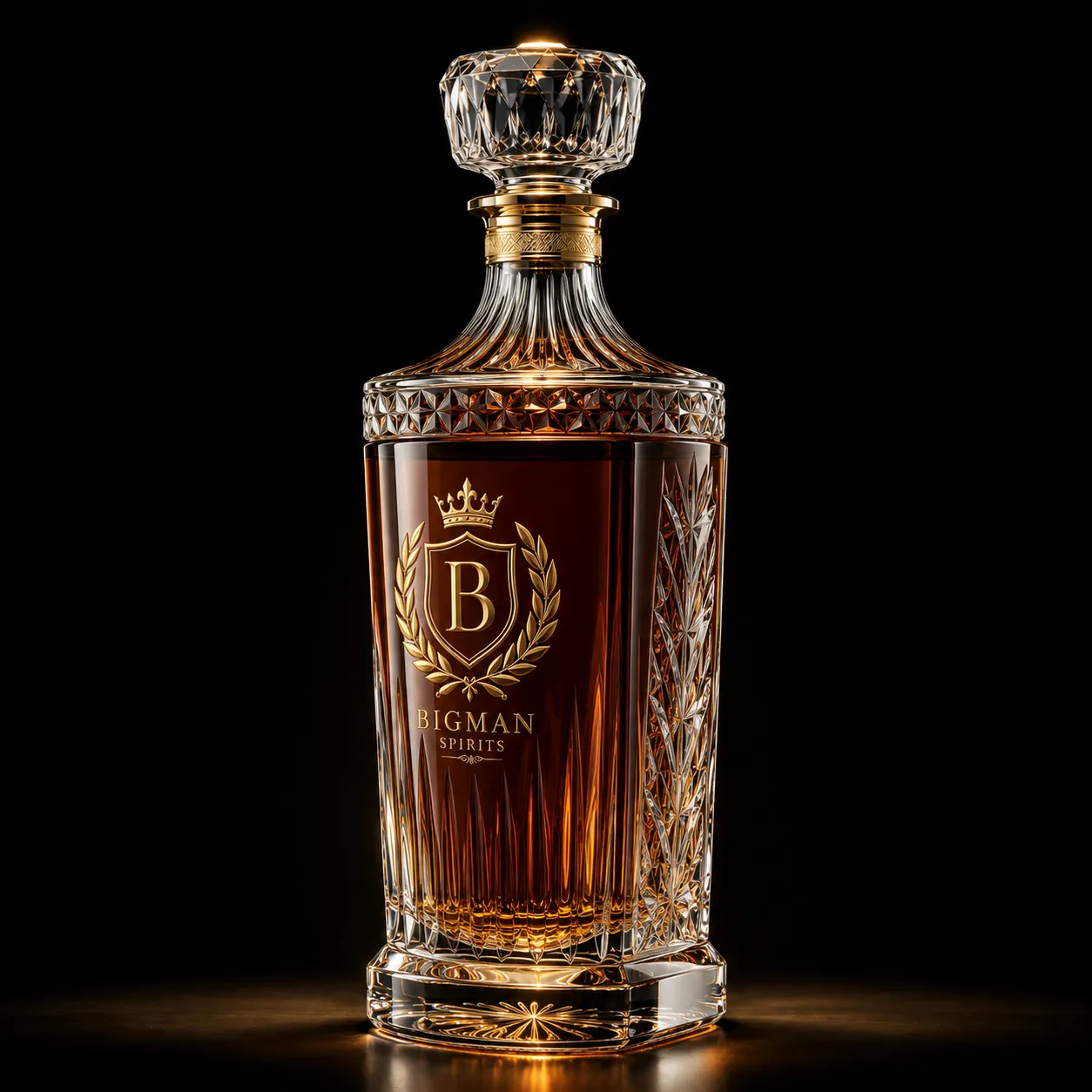 Chai thủy tinh cao cấp BS021 - Royal Signature — mẫu chai rượu thiết kế riêng BIGMAN SPIRITS, góc nghiêng 3/4