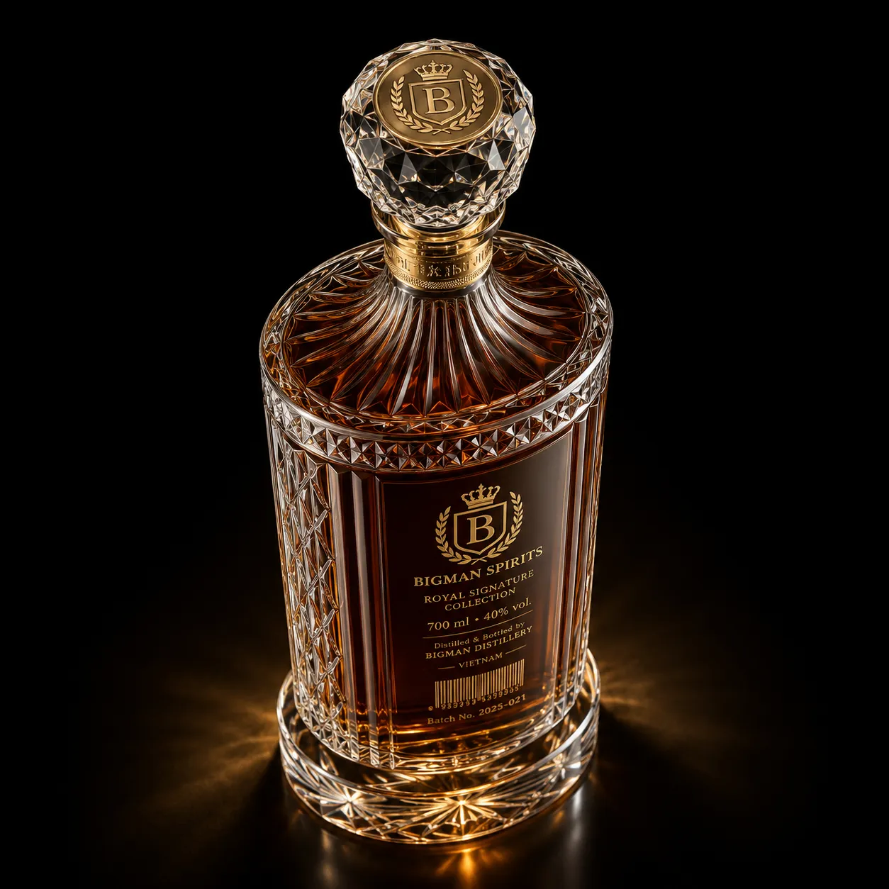 Chai thủy tinh cao cấp BS021 - Royal Signature — mẫu chai rượu thiết kế riêng BIGMAN SPIRITS, cận cảnh nắp chai