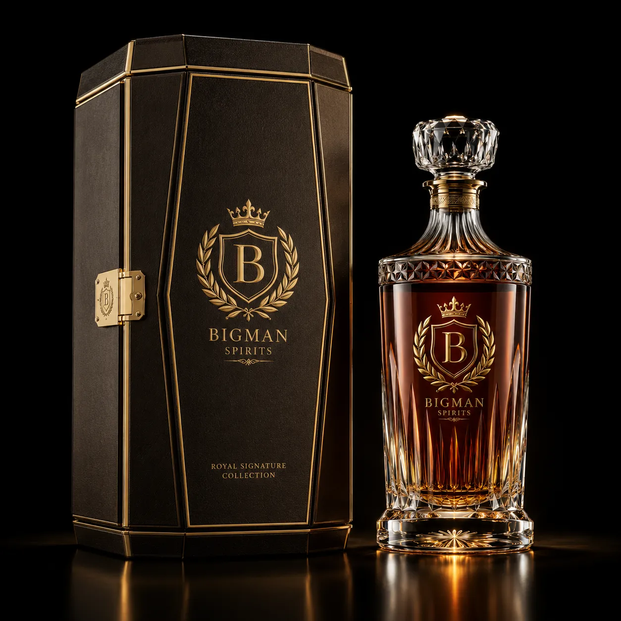 Hộp quà rượu cao cấp đi kèm chai BS021 - Royal Signature — bộ chai và hộp quà tặng doanh nghiệp BIGMAN SPIRITS