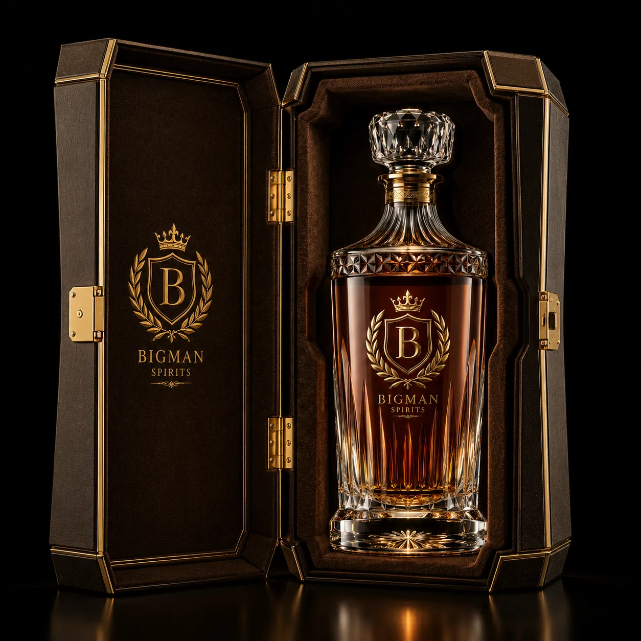 Hộp quà rượu mở, khay lót nhung ôm khít chai BS021 - Royal Signature — bao bì quà tặng cao cấp BIGMAN SPIRITS