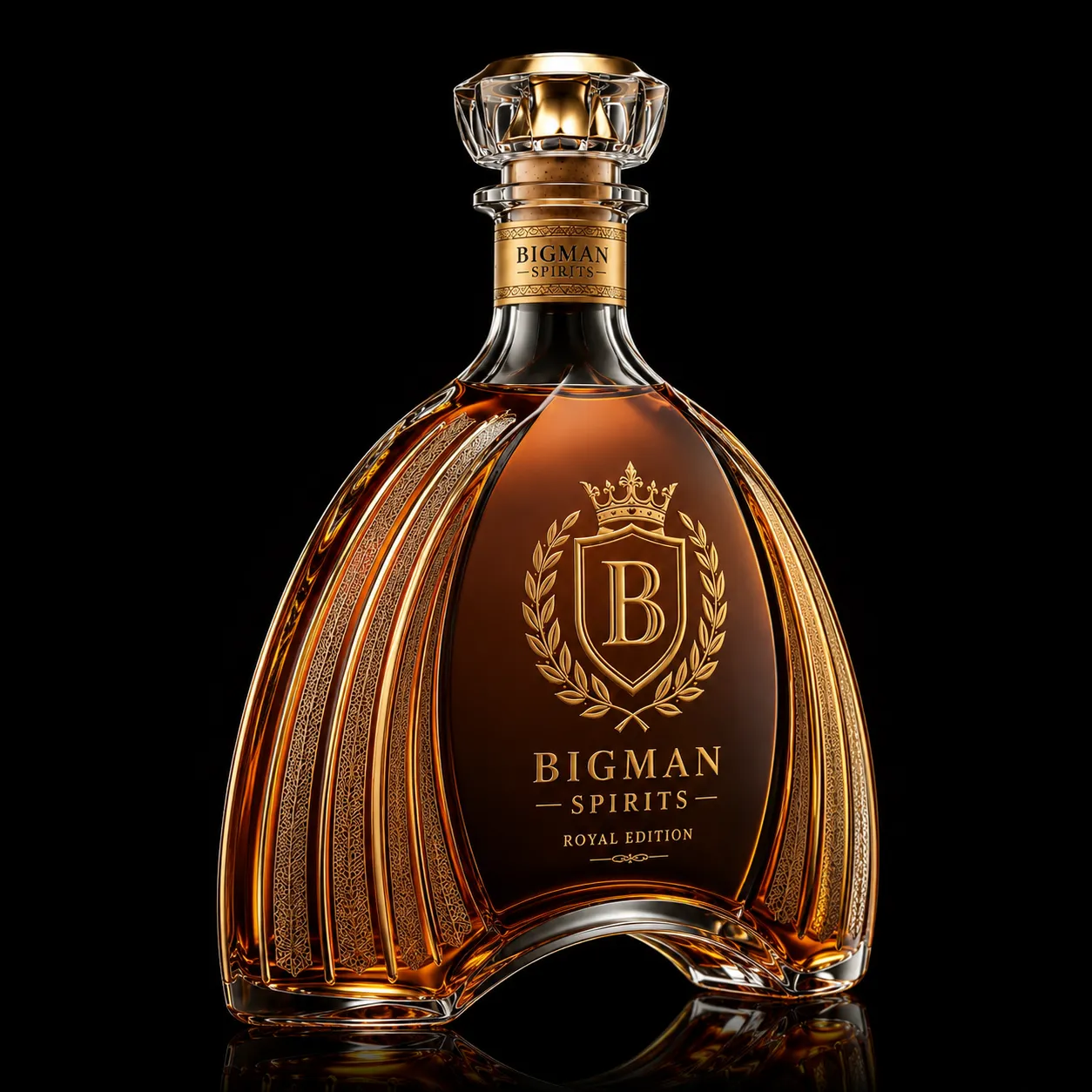 Chai thủy tinh cao cấp BS022 - Grand Arc — mẫu chai rượu thiết kế riêng BIGMAN SPIRITS, góc nghiêng 3/4
