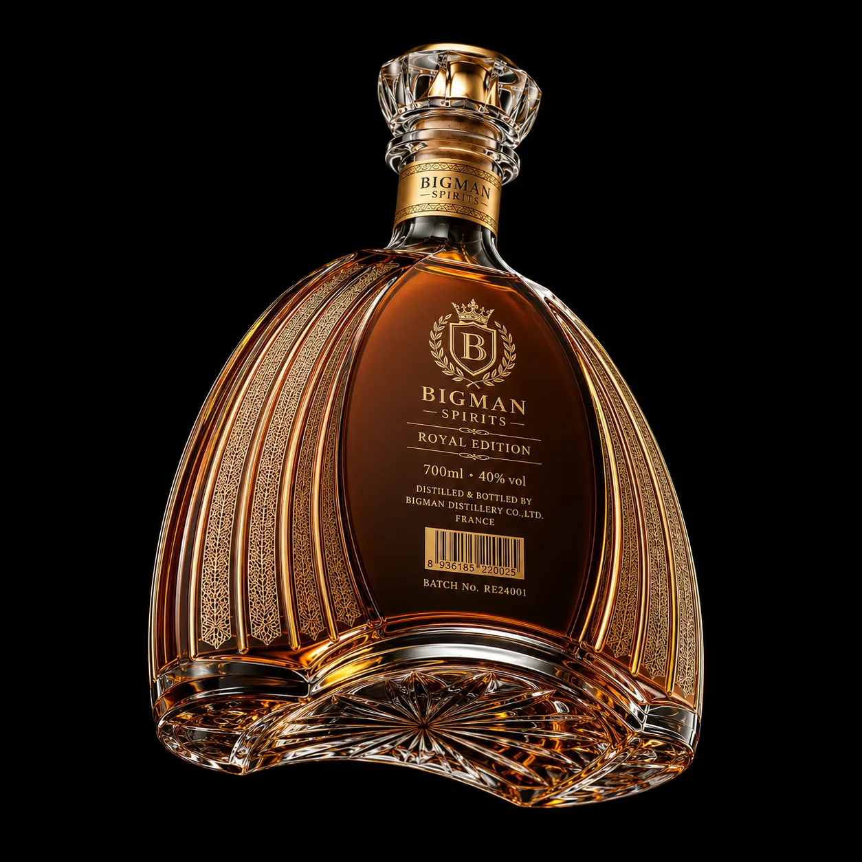 Chai thủy tinh cao cấp BS022 - Grand Arc — mẫu chai rượu thiết kế riêng BIGMAN SPIRITS, mặt sau và đáy chai