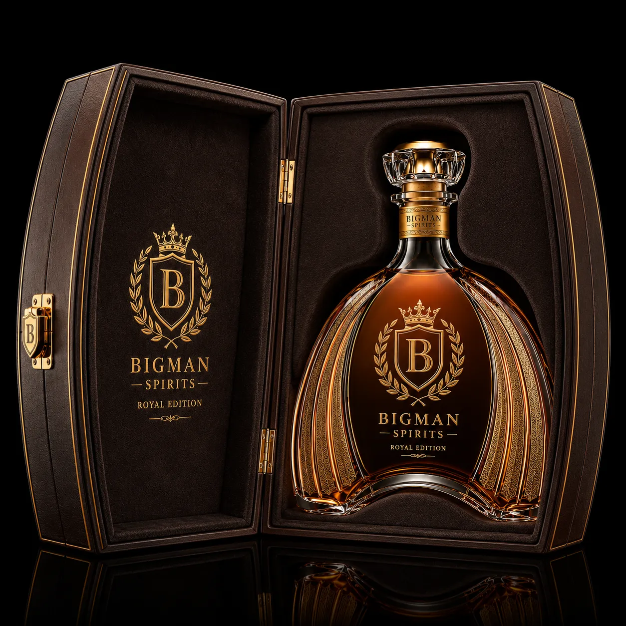 Hộp quà rượu mở, khay lót nhung ôm khít chai BS022 - Grand Arc — bao bì quà tặng cao cấp BIGMAN SPIRITS